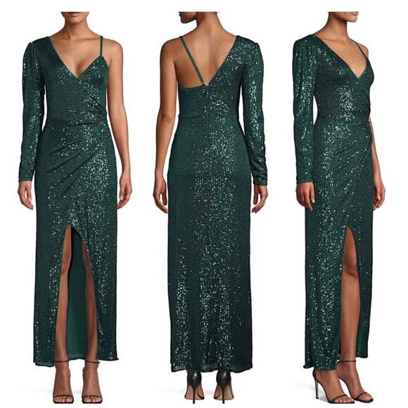 BCBGMAXAZRIA One-Sleeve Sequin Gown Size Small Sparkle Event Cocktail Wedding - Picture 15 of 15